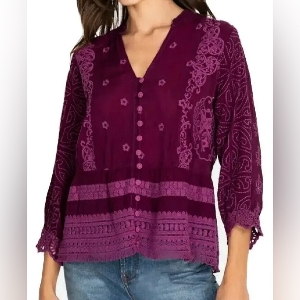 Johnny Was Embroidered “Polyvore Juniper Blouse" Sz XS NWOT